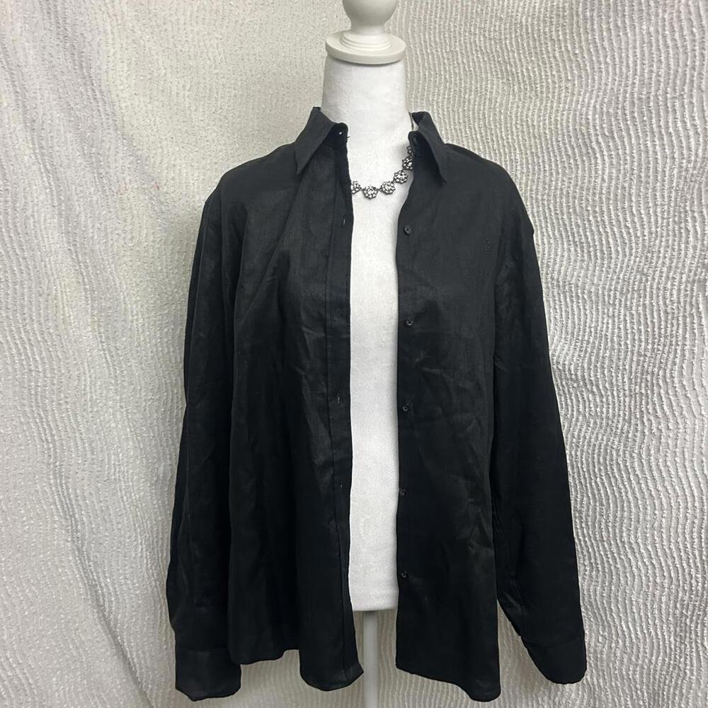 Lauren Ralph Lauren Black Linen Button Down Shirt Womens L Beachy Minimalist